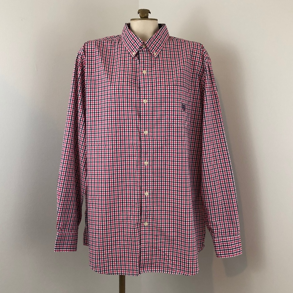 Chaps Easy Care Red & Blue Plaid Long Sleeve Shirt